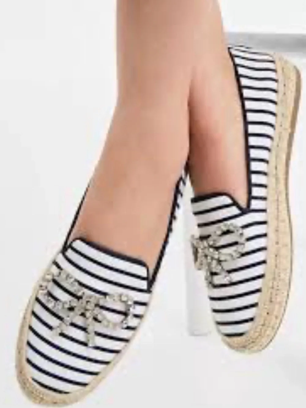 On 34th Navy Stripe Espadrille Loafer with Crystal Accent